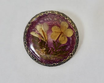 Broche de flores prensadas, vintage