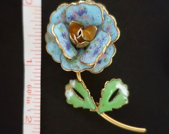 Blue Enamel Flower Brooch