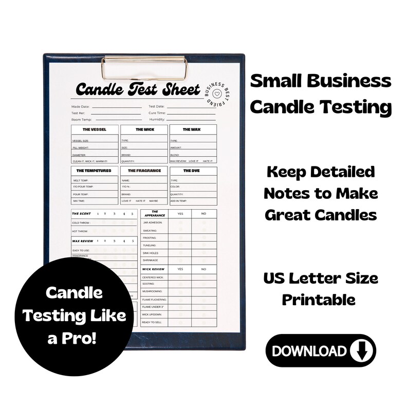 Candle Maker Test Sheet, Detailed Candle Log, Candle Testing Template