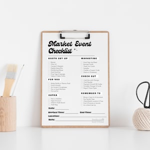 Market Event Checklist, Vendor Event Checklist, Small Business Event Checklist, Vender Booth Setup Checklist Saturday Market Setup Checklist