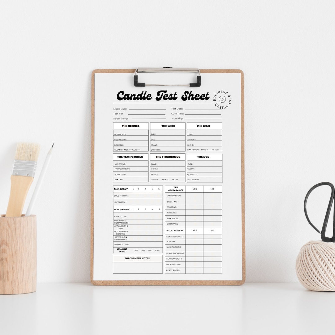 Candle Maker Test Sheet, Detailed Candle Log, Candle Testing Template