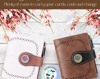Womens Leather Wallets, Minimalist RFID Wallet Women, Compact Bifold Large Capacity Zipper Wallet, Purse Wallet Organizer, Gifts for Her