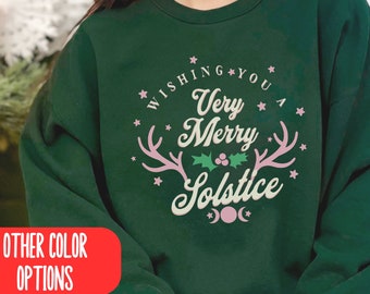 Very Merry Solstice Sweatshirt, Pagan Pink Pastel Sweater, Witchy Gift for Mom Best Friend, Witch Plus Size Yule Present, Wiccan Holiday Top