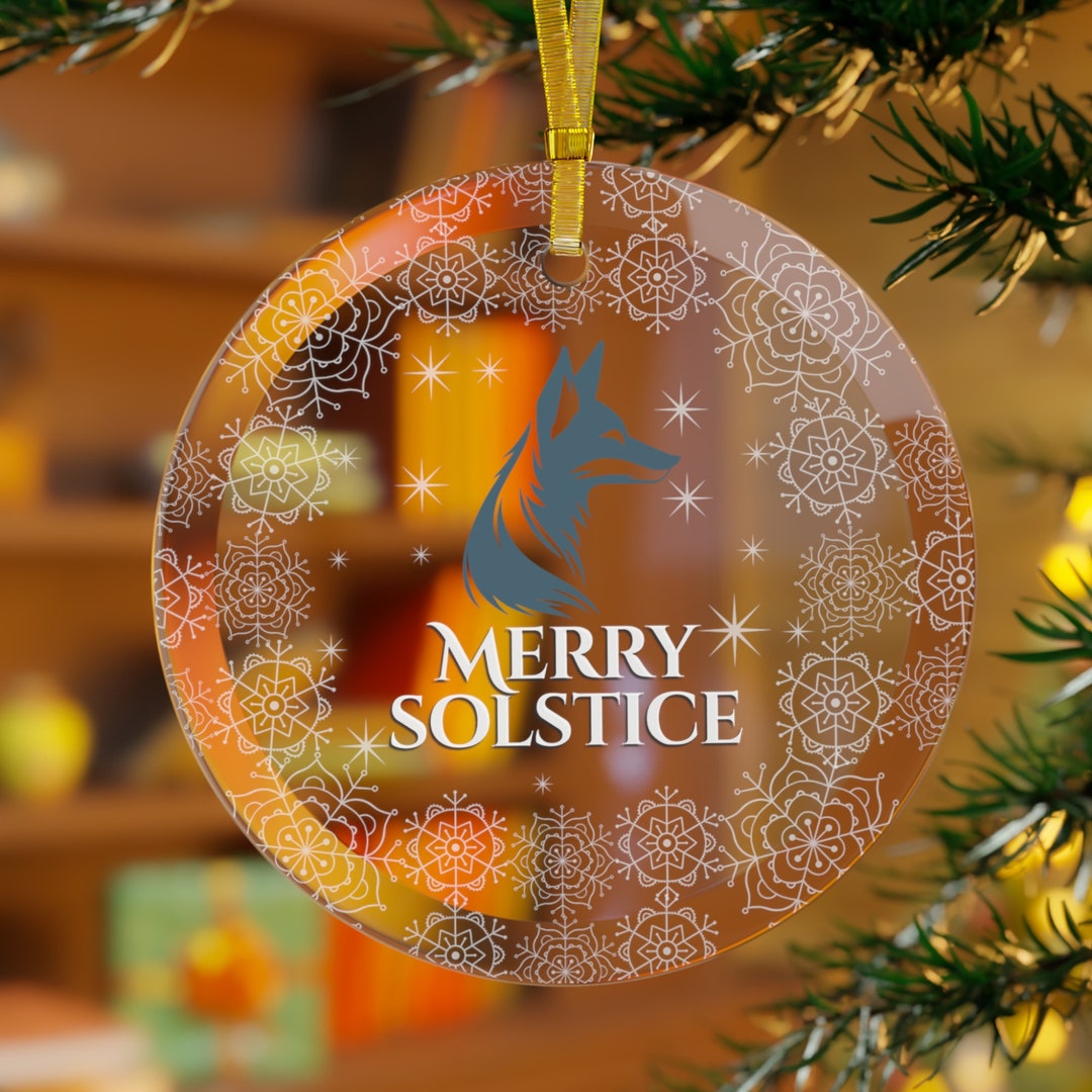 Fox Merry Solstice Glass Yule Ornament, Pagan Gift, Wiccan Holiday Present, Wicca, Paganism Folk