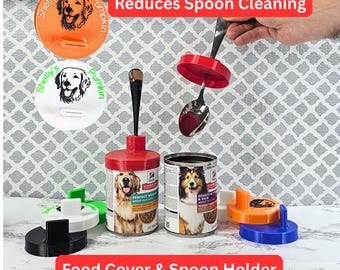 Dog Food Lid & Spoon Holder - Fits most dog food and pumpkin cans 12.5-15oz