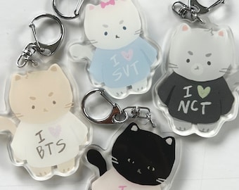K-Pop Kitty Keychain Charm v.1 | cute acrylic subtle k-pop merch | BTS, Seventeen, NCT, Blackpink