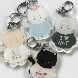 K-Pop Kitty Keychain Charm v.1 | cute acrylic subtle k-pop merch | BTS, Seventeen, NCT, Blackpink