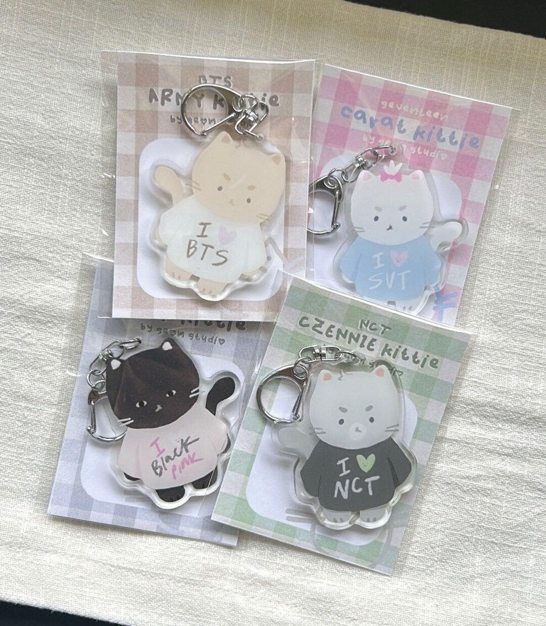 K-pop Kitty Keychain Charm V.1 Cute Acrylic Subtle K-pop Merch BTS ...