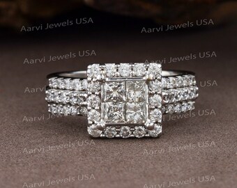 Elegant princess cut diamond ring sparkling jewelry half eternity ring with three row of diamonds ring [CUSTOM ORDER]