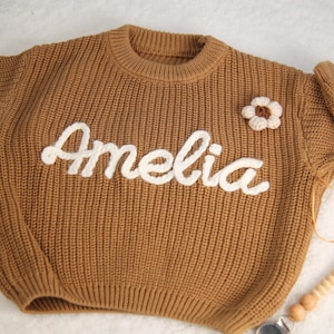 Pull prénom personnalisé pour bébé - barboteuse avec prénom brodé, pull prénom en tricot personnalisé pour tout-petit, broderie monogrammée avec prénom épais