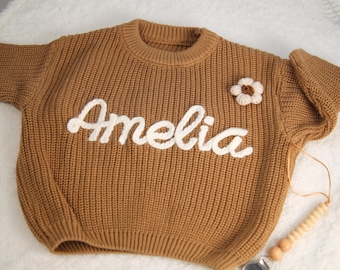 Custom Baby Name Sweater- Embroidered Name Sweater Romper, Personalized Knit Name Sweater Toddler, Chunky Name Sweater Monogramed Embroidery