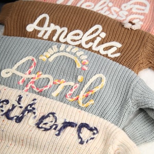 Suéter de bebé personalizado con nombre: suéter grueso con nombre y monograma bordado, jersey de mameluco bordado, suéter de punto personalizado con nombre para niños pequeños