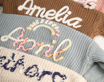 Custom Baby Sweater with Name- Chunky Name Sweater Monogramed Embroidery, Embroidered Romper Jumper, Personalized Knit Name Sweater Toddler