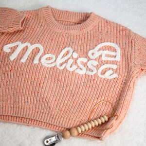 Suéter navideño personalizado para bebé con nombre: mameluco con nombre para recién nacido con letras de Papá Noel, suéter grueso con monograma de punto personalizado para niña pequeña