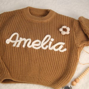 Suéter con nombre de bebé personalizado: suéter con nombre bordado, suéter de punto personalizado con nombre para niño pequeño, suéter grueso con nombre y monograma bordado.