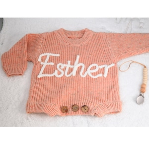Mono de burbuja con nombre de bebé personalizado: suéter con nombre de niño bordado, jersey de punto grueso personalizado, ropa con monograma para recién nacidos