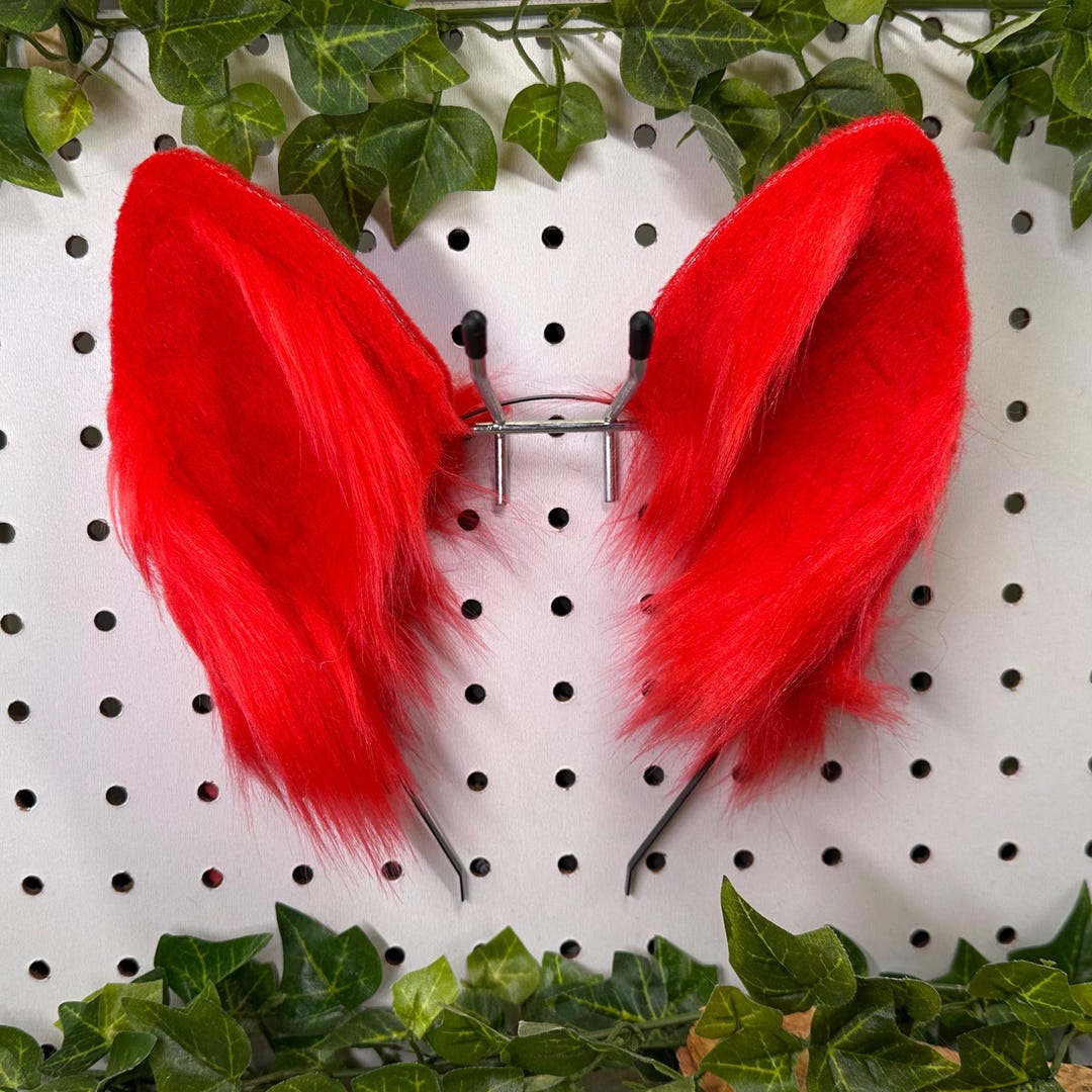 Red Realistic Ear Realistic Bright Red Wolf Ears - 3.5