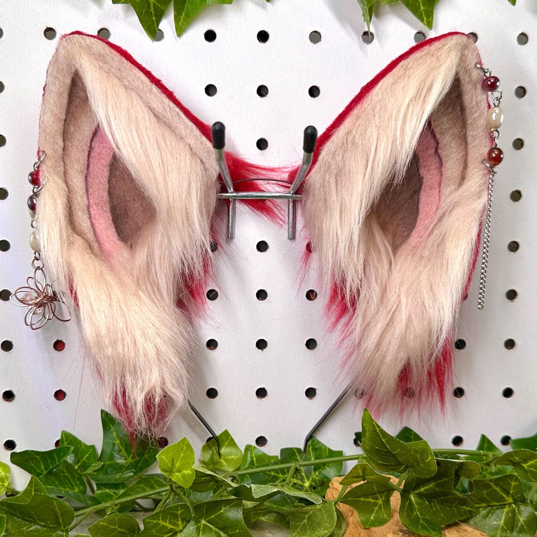 Red Realistic Ear Realistic Red Tan Pink Wolf Ears - 3.5
