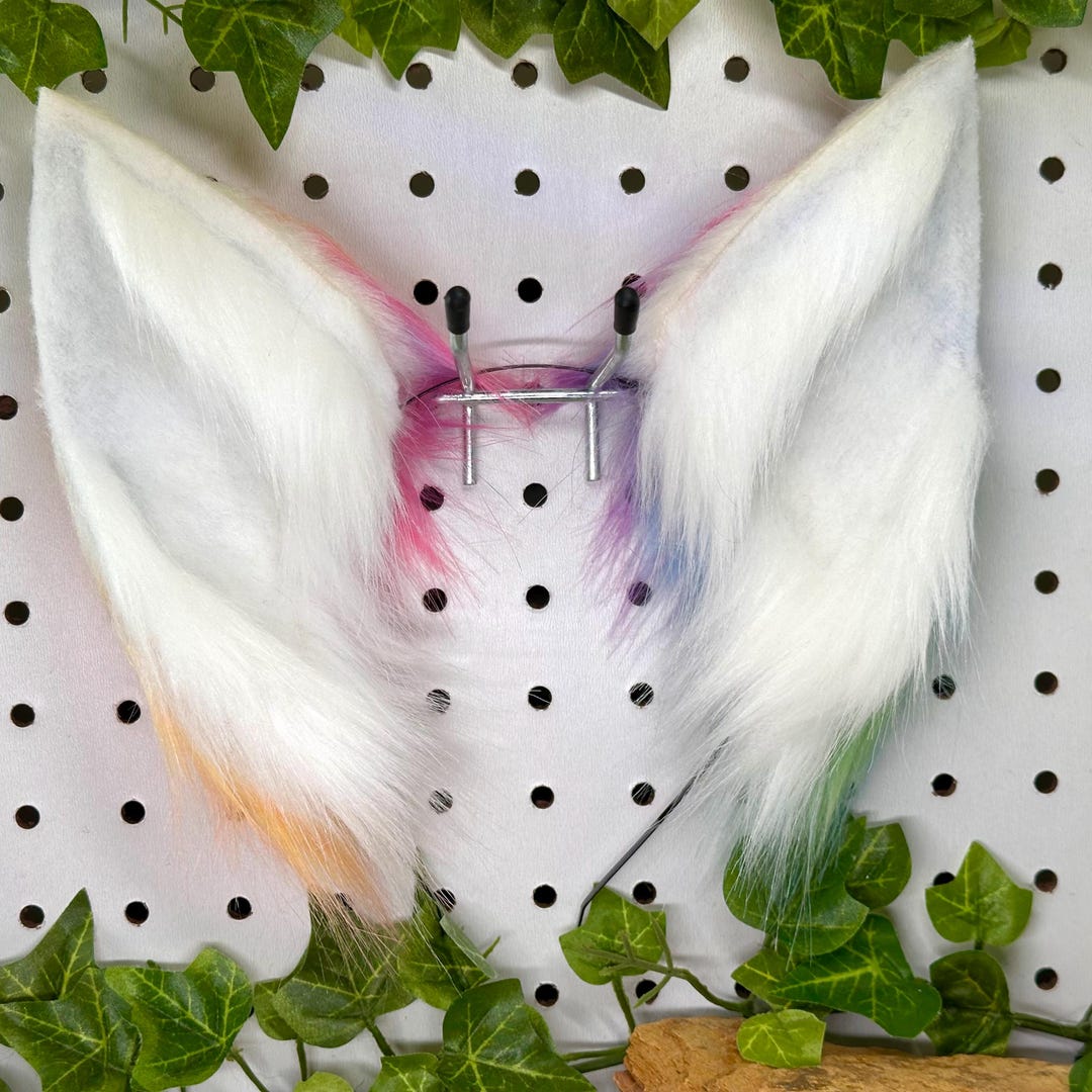 Realistic Rainbow White Fox Ears - 4