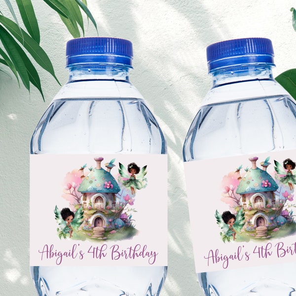 Editable Fairy Garden Water Bottle Labels Template Wildflower Enchanted Forest Princess Party Afro Fairy Printable Whimsical Download 1598
