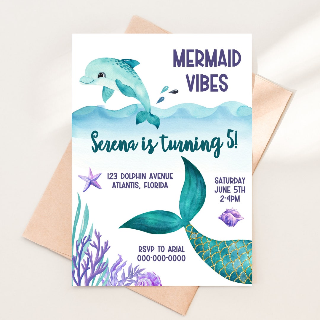 Dolphin Party Invitation Editable Mermaid Tail Dolphin Invitation ...