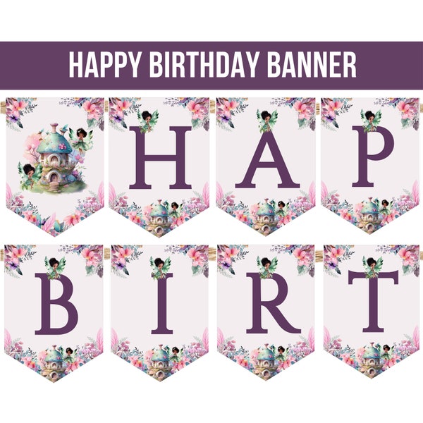 Fairy Birthday Banner A-Z Alphabet Number Fairy Garden Wildflower Enchanted Forest Fairy First Afro Fairy Birthday Decor PRINTABLE 1598