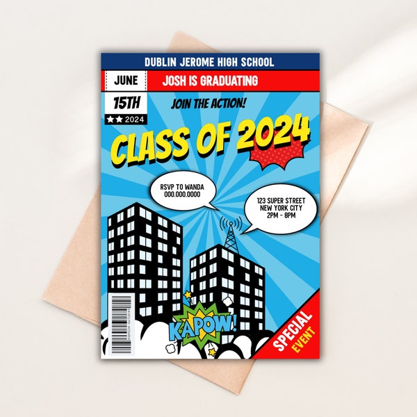 Superhero Graduation Invitation EDITABLE High School Graduation Class of 2024 College Graduation Instant Download