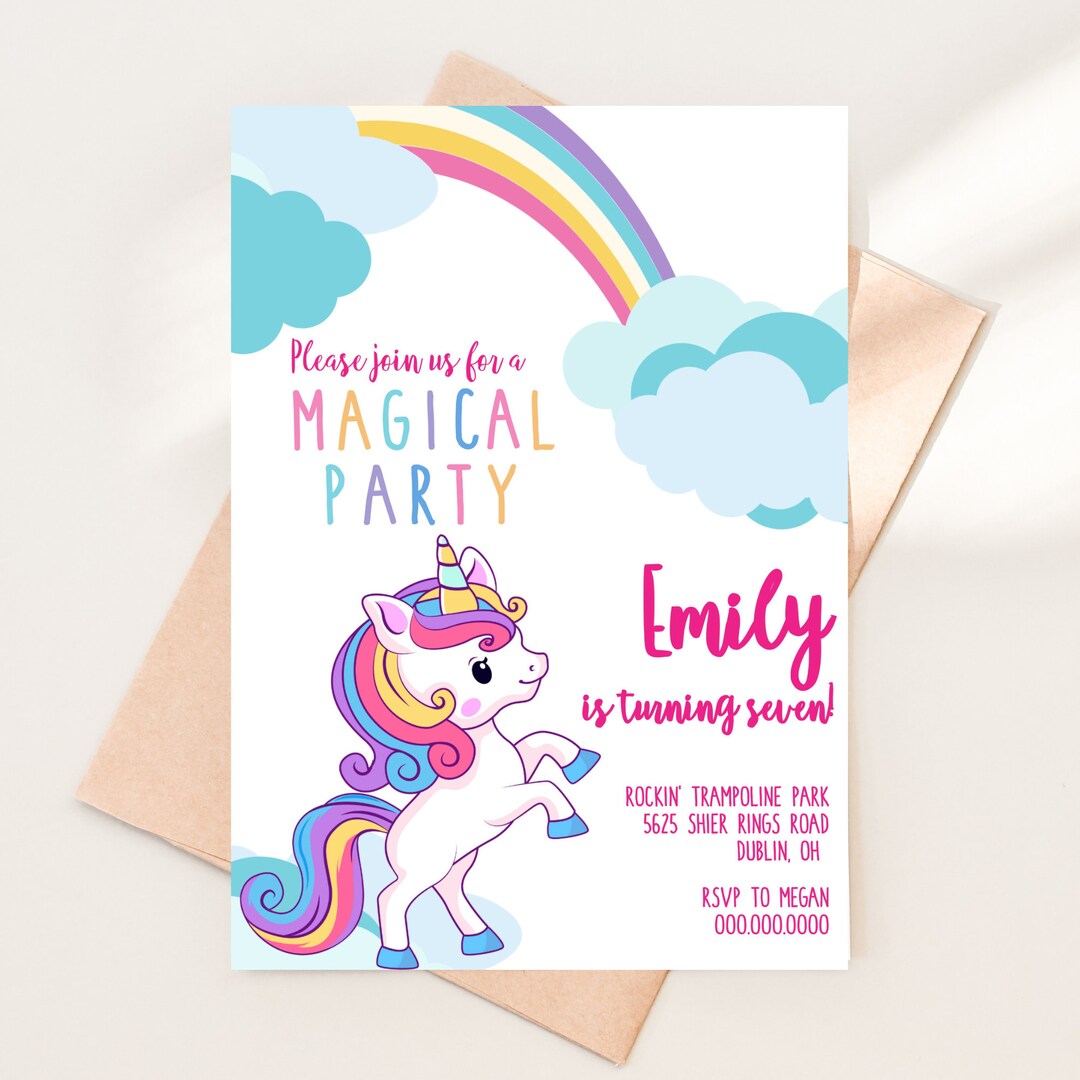 Editable Unicorn Birthday Invitation Magical Party Rainbow Pony Instant ...