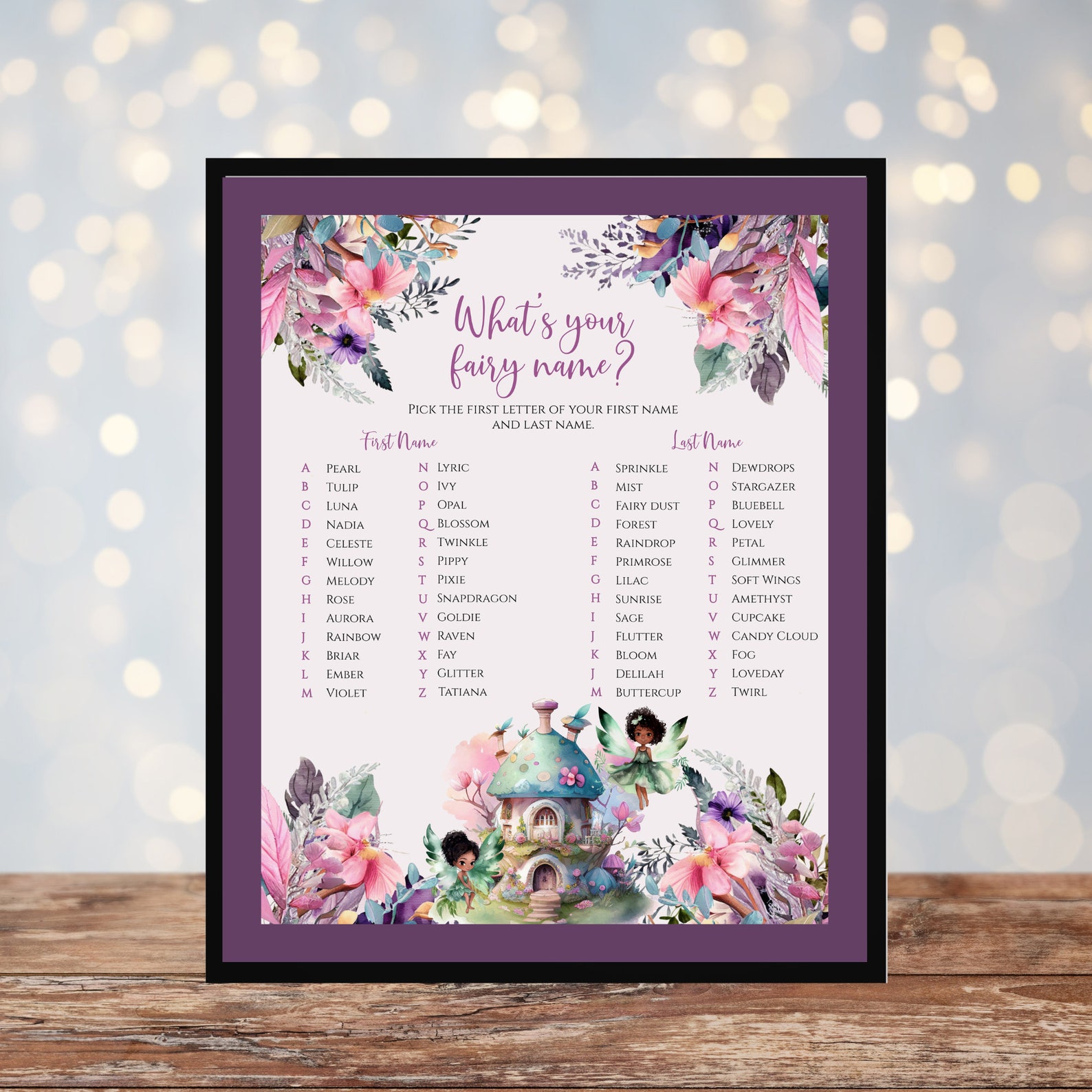 What's Your Fairy Name Printable Princess Party Afro Fairy Whimsical ...