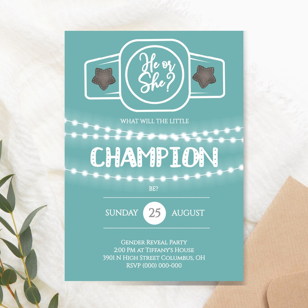 Gender Reveal Invitation Wrestling Baby Announcement Gender Reveal BBQ Invitation He or She
