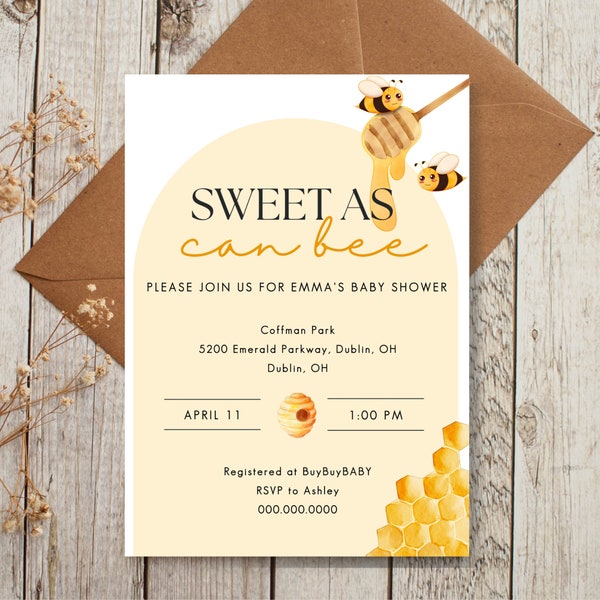 Bearbeitbare Sweet As Can Bee Baby Shower Einladung Gender Neutral Mommy to Bee Shower Invite Printable Template Instant Download