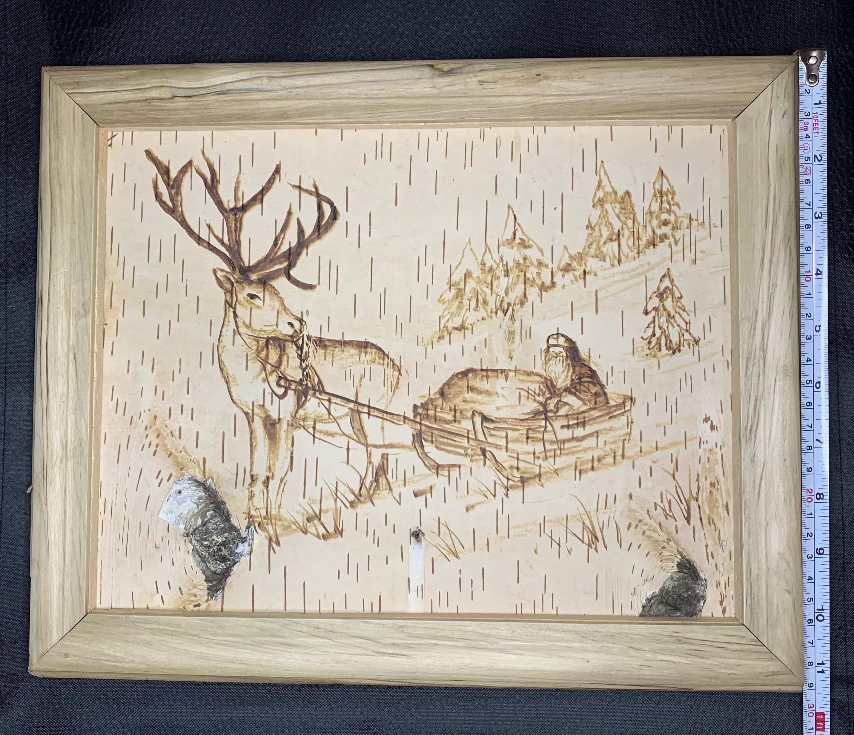Birch Bark Wood Burning (pyrography) - the Reindeer With Santa Claus ...