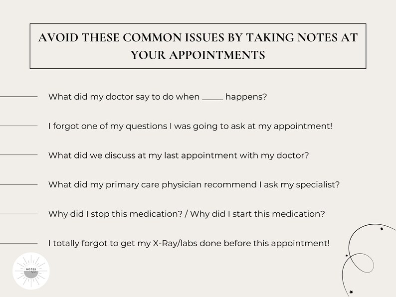 Medical Appointment Note-taking Templates for Medical Binder - Etsy