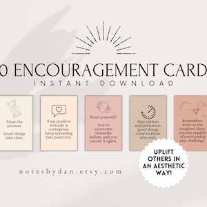 50 Encouragement Cards for Gratitude and Kindness, Positive Affirmations, Motivational Cards, Printable Quote Cards