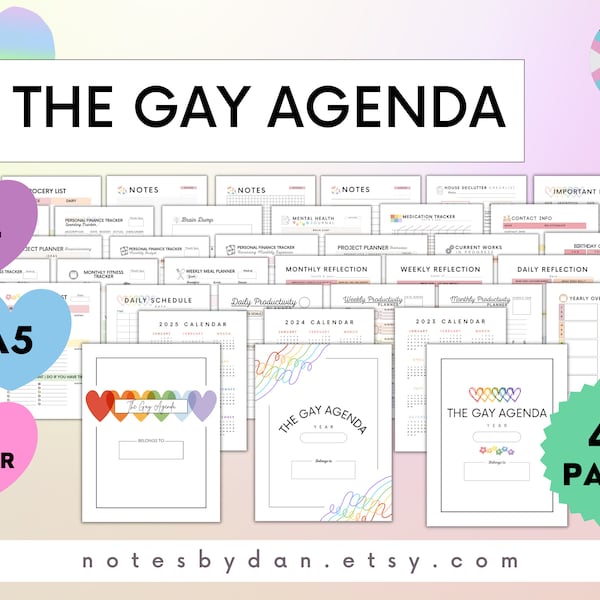 The Gay Agenda, Printable Pride Planner, Undated Calendar, LGBTQIA+ Journal