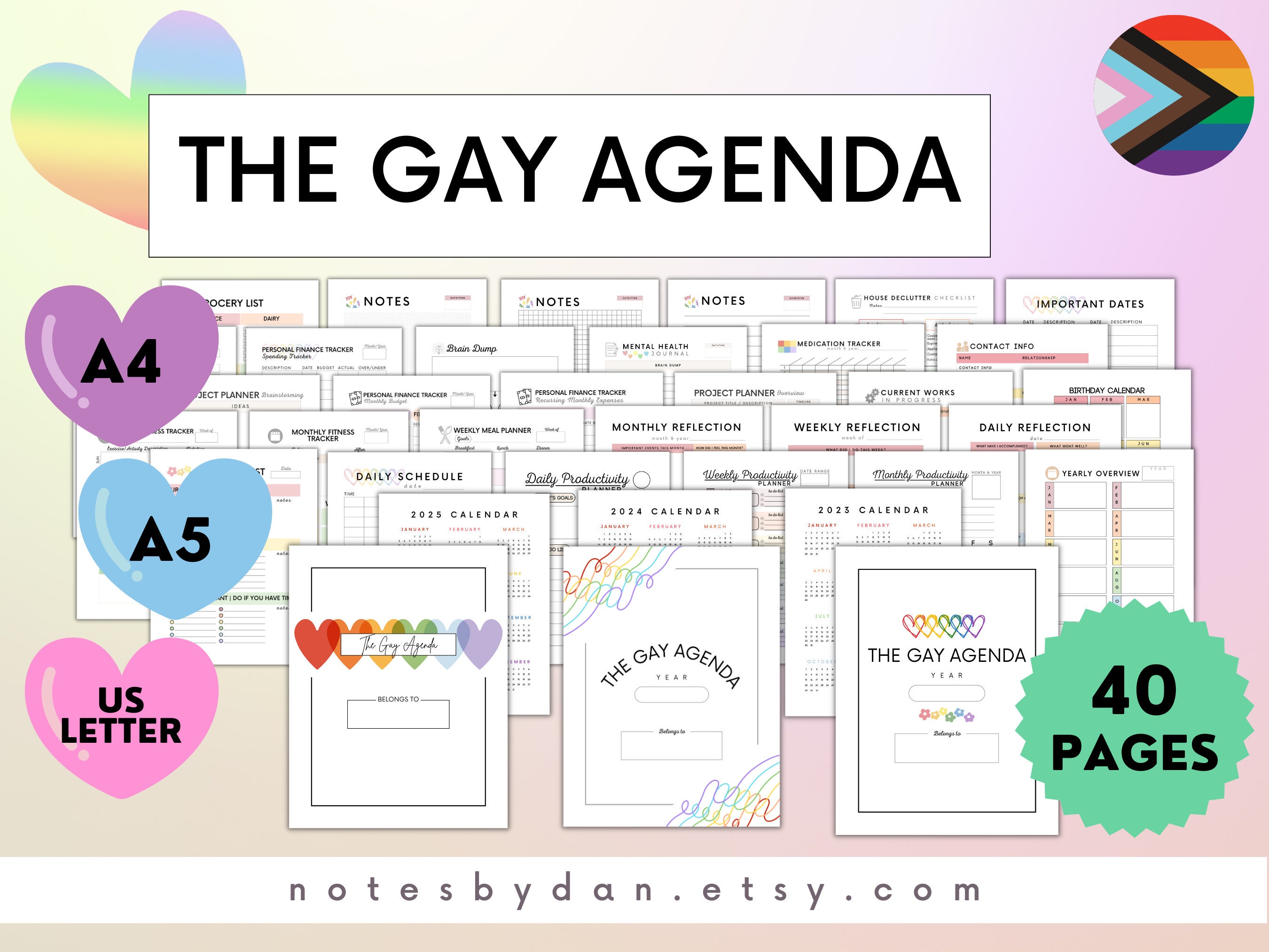 The Gay Agenda, Printable Pride Planner, Undated Calendar, LGBTQIA