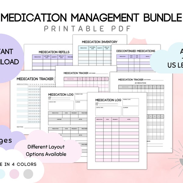 Printable Medication Tracker Bundle, Medication Management Tracker, Medicine List