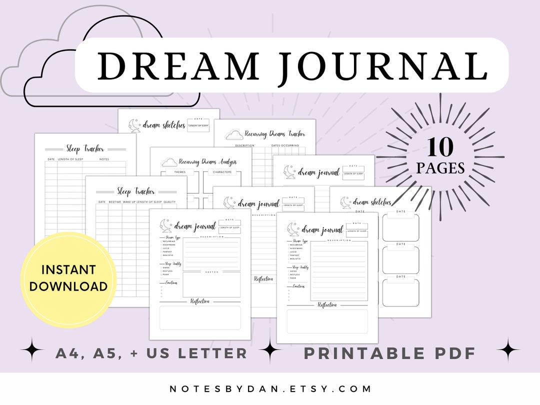Printable Dream Journal Template, Dream Analysis and Sleep Tracker PDF Printable Dream Journal Template, Dream Analysis and Sleep Tracker PDF