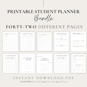Printable Minimalist Student Planner, College Student Printables, Note Taking Templates, 2025-2026 Academic Calendar