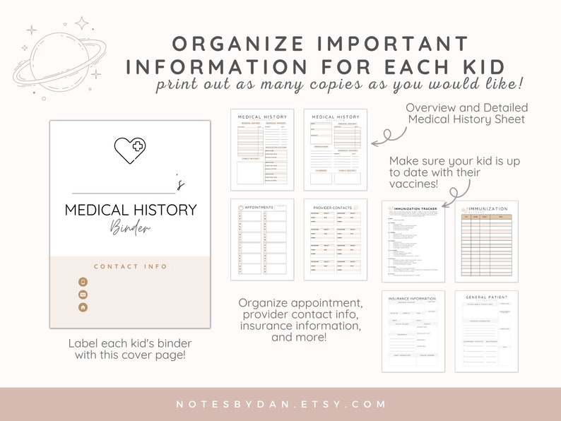 Kids Medical History Binder Bundle, Child Symptom Tracker, Pediatric