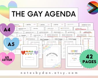 ゲイ・アジェンダ、印刷可能なプライドプランナー、日付なしカレンダー、LGBTQIA+ジャーナル