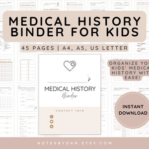 Ensemble de reliures d'antécédents médicaux pour enfants, outil de suivi des symptômes de l'enfant, dossiers médicaux pédiatriques, journal des affections chroniques