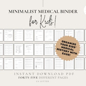 Minimalist Kids Medical Binder Bundle, Child Symptom Tracker, Pediatric Medical Records, Chronic Condition Journal