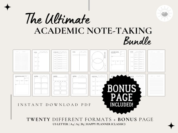 The Ultimate Printable Note Taking Templates Bundle for Students, Class Note Organization