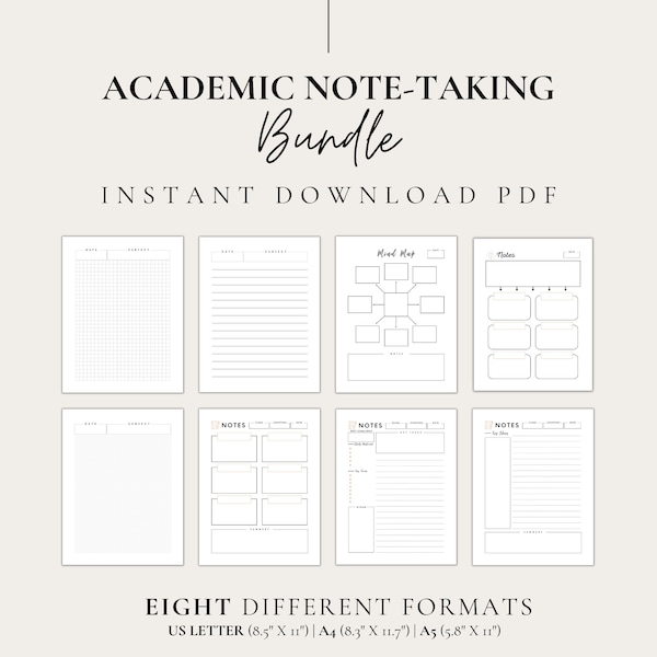 Afdrukbare sjablonen voor het maken van notities voor studenten, organisatie van klasnotities