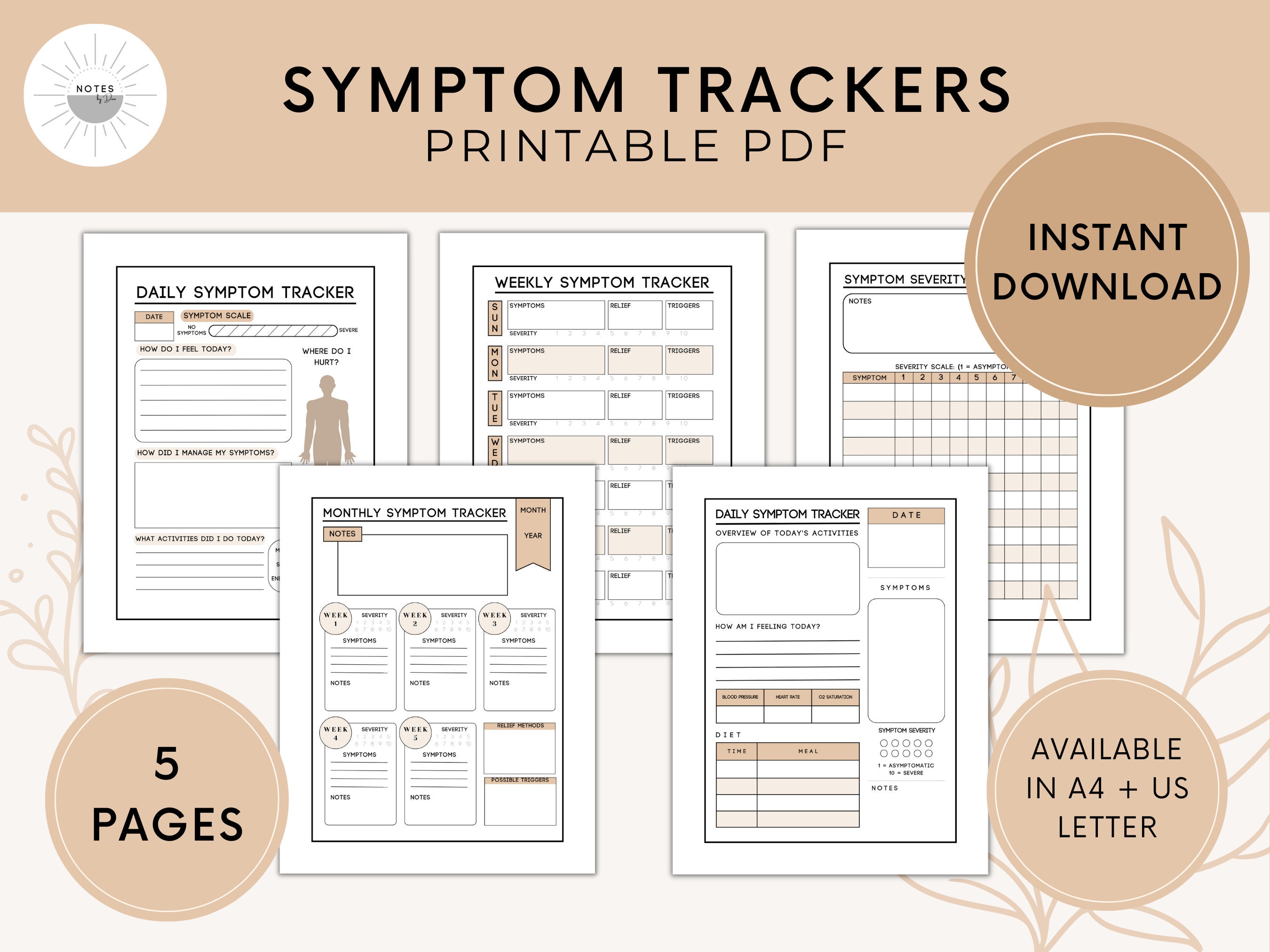 Printable Symptom Trackers, Digital Symptom Log, Chronic Illness Journal, Medical Planner - Etsy