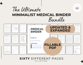 Minimalist Medical Binder Bundle, Chronic Illness Journal, Fillable Family Binder Templates