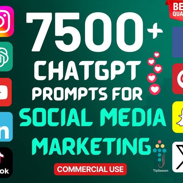 7500+ ChatGPT prompts for social media marketing | youtube | tiktok | instagram | twitter | facebook | linkedin | pinterest, snapchat,Gemini
