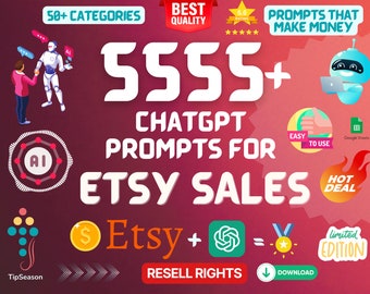 5555+ ChatGPT Prompts for etsy sales and make money | Etsy listing generator | Grow your Etsy Shop with expert AI advice | gemini , chatgpt