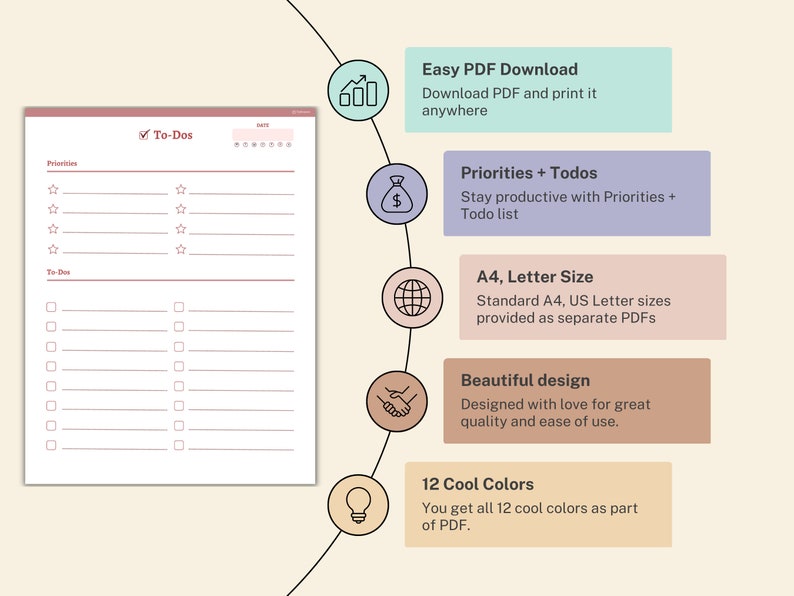 To Do List Printable Daily, weekly to-do pdf planner checklist A4, Us letter size print at home task checklist, organizer list todo list image 3